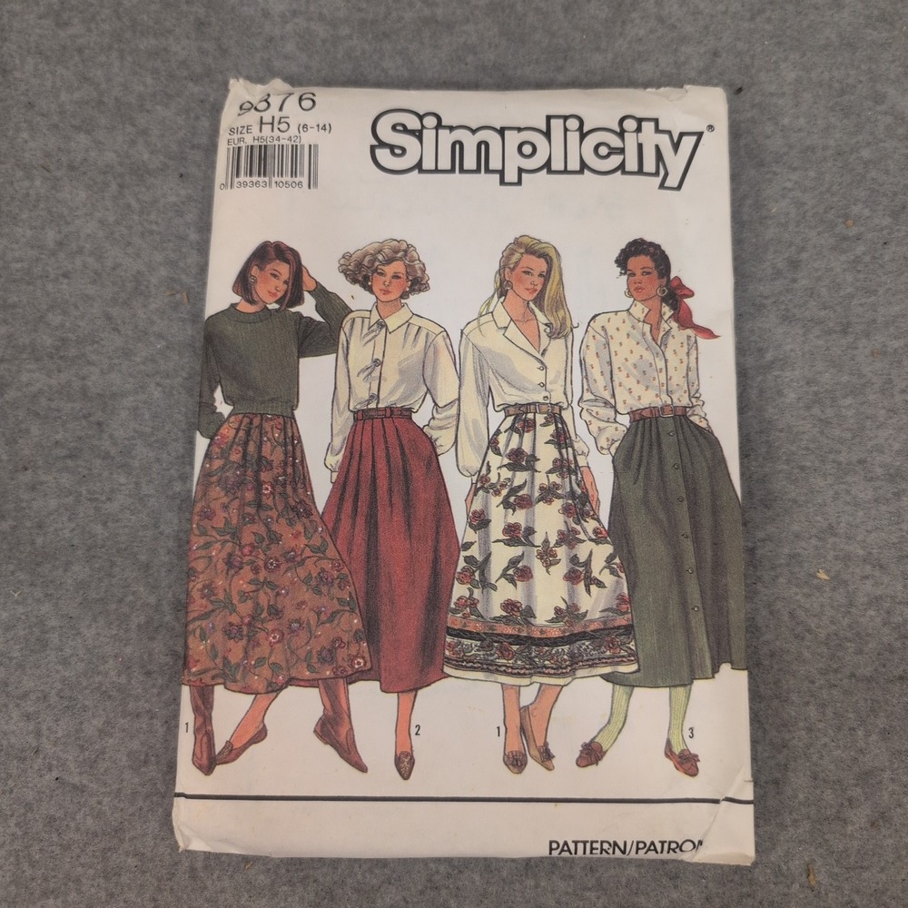 Simplicity 9876 Vintage 1990 Misses Skirt Sewing Pattern Size H5 6-14 Pleated - Picture 1 of 2